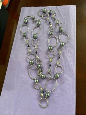 Lia Sophia Classic Multi-Loop Pearl and Crystal Long Necklace - Gray